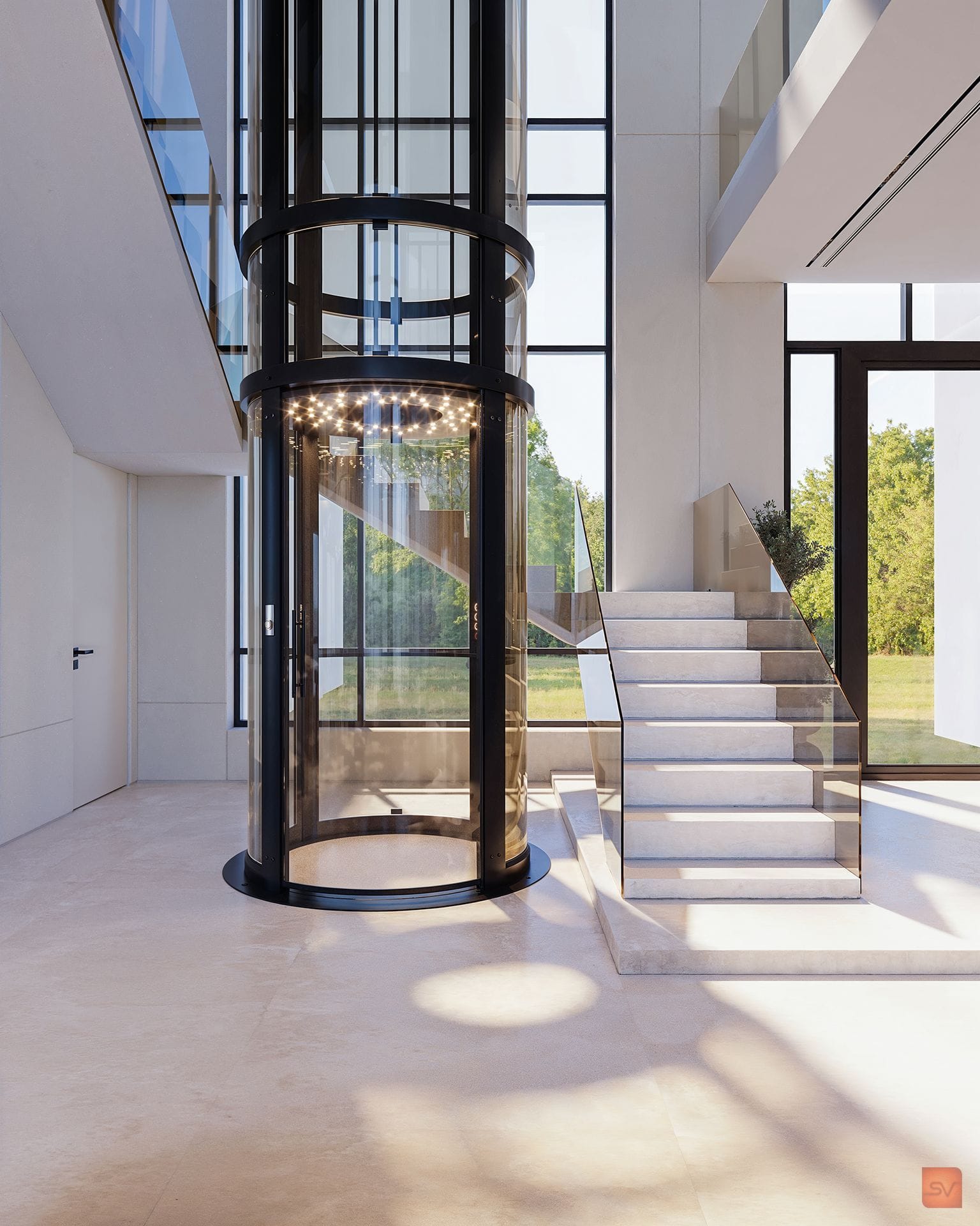 Alshamsi Villa, The Glass Lift. Arrival, vertically.