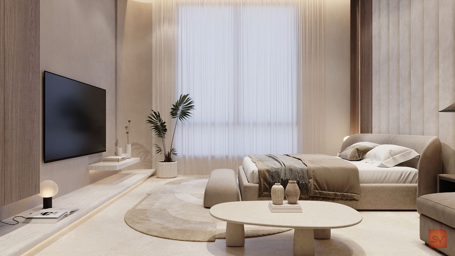 Alshamsi Villa, The Guest Room. Rest, backlit.