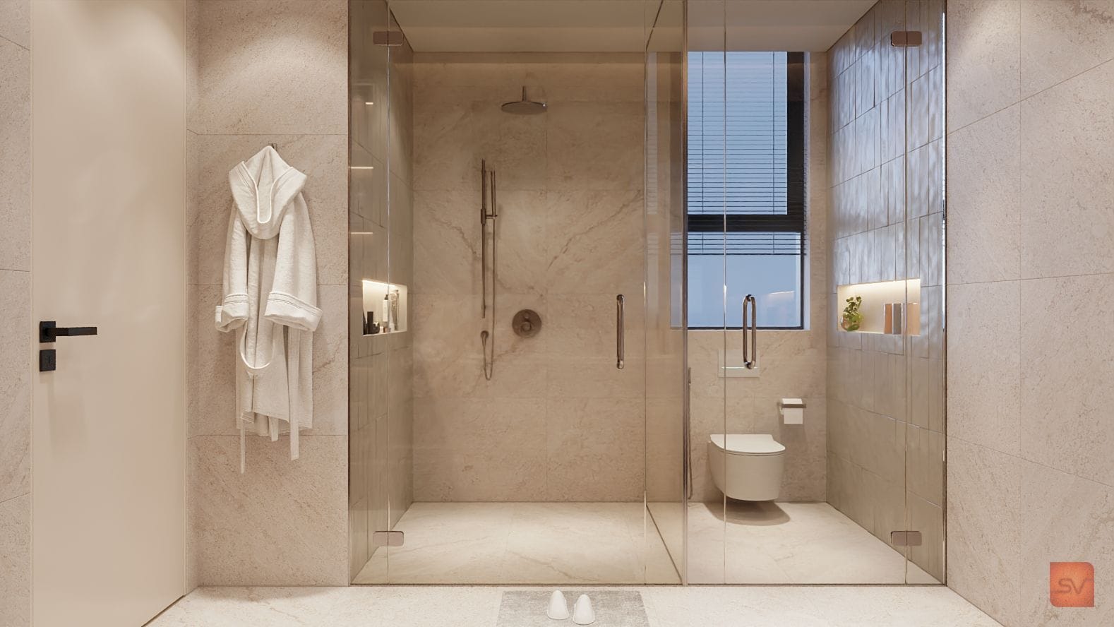 Alshamsi Villa, The Wet Room. Marble, warm towels.