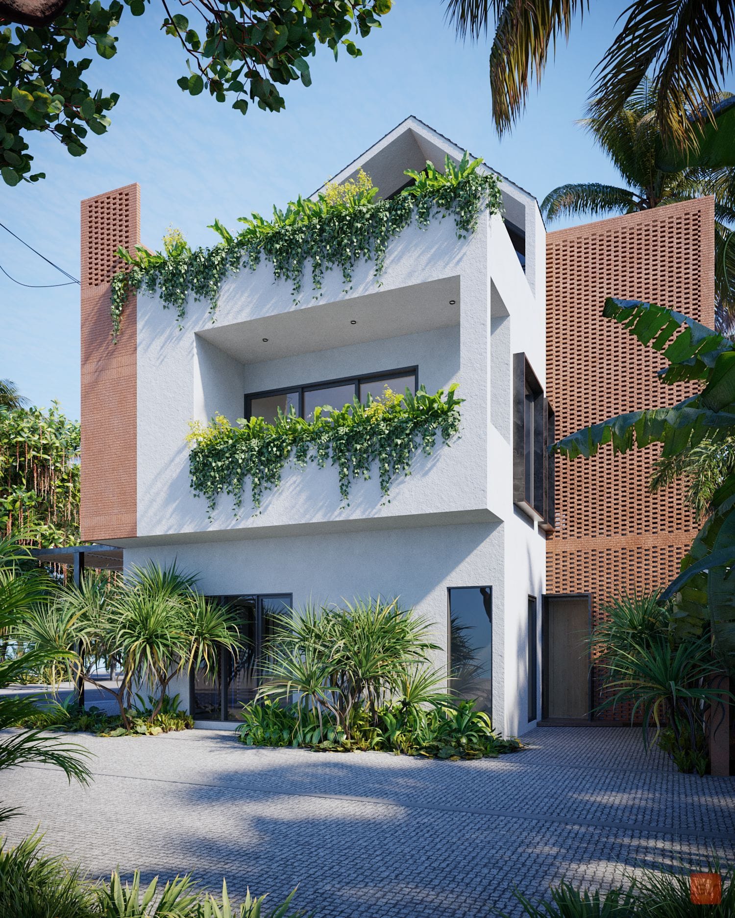 Bali Donatien, Green Over the Edge. Vines spill from the balcony.