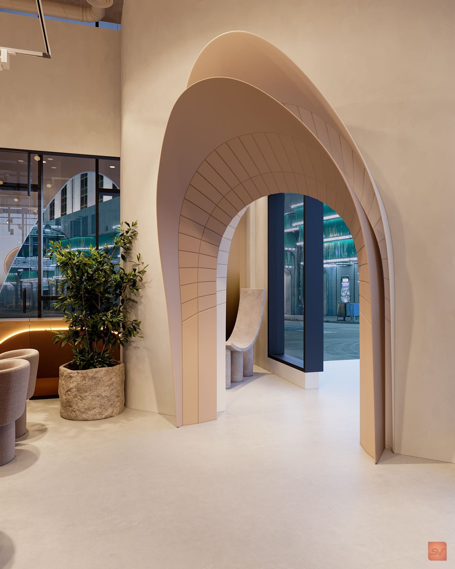 Claro Cafe, The Arch. An opening shaped like a welcome.