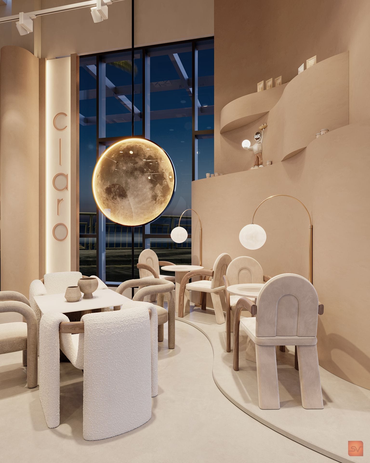 Claro Cafe. A cafe lit by its own moon.