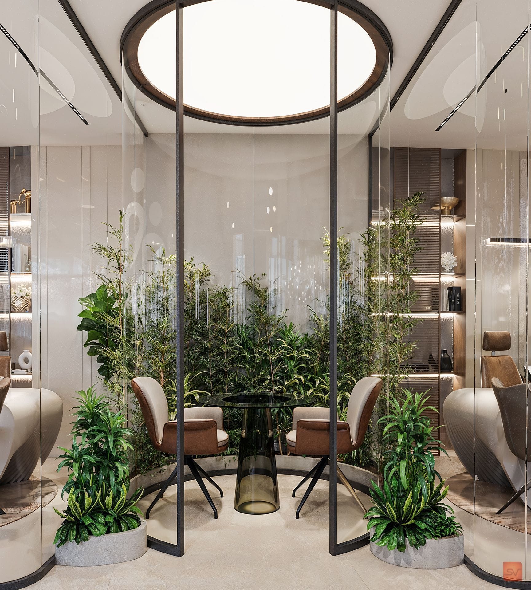 Irise, Glass Garden. Plants live in the partitions.