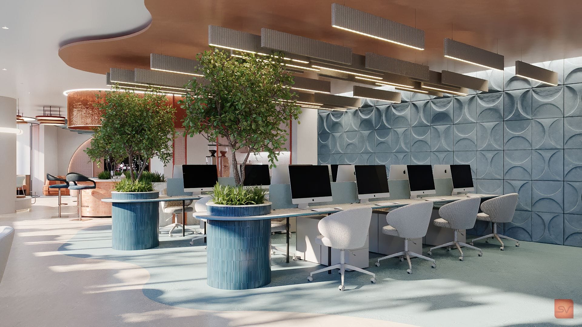 Irise, The Workfloor. Blue tiles, steady focus.