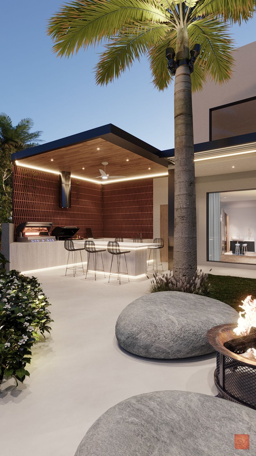 Nausheen Villa, The Dark Roofline. A wing floats over the terrace.