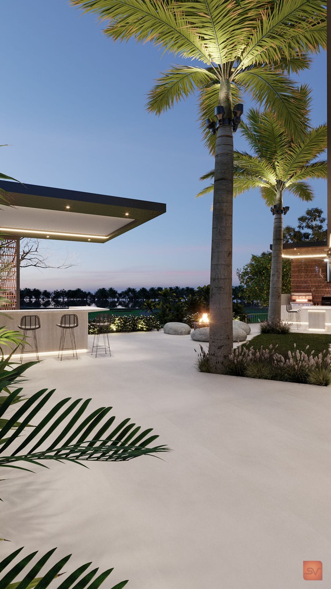 Nausheen Villa, The Tall Palm. One trunk, all sky.
