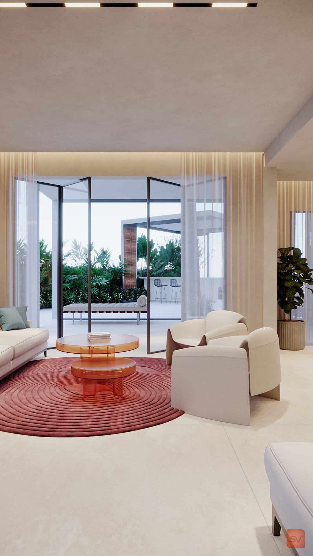 Nausheen Villa, Curtain Light. A soft edge to the room.