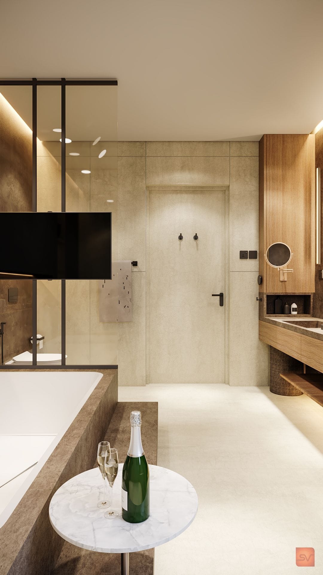 Nausheen Villa, The Glass Edge. Reflections double the room.