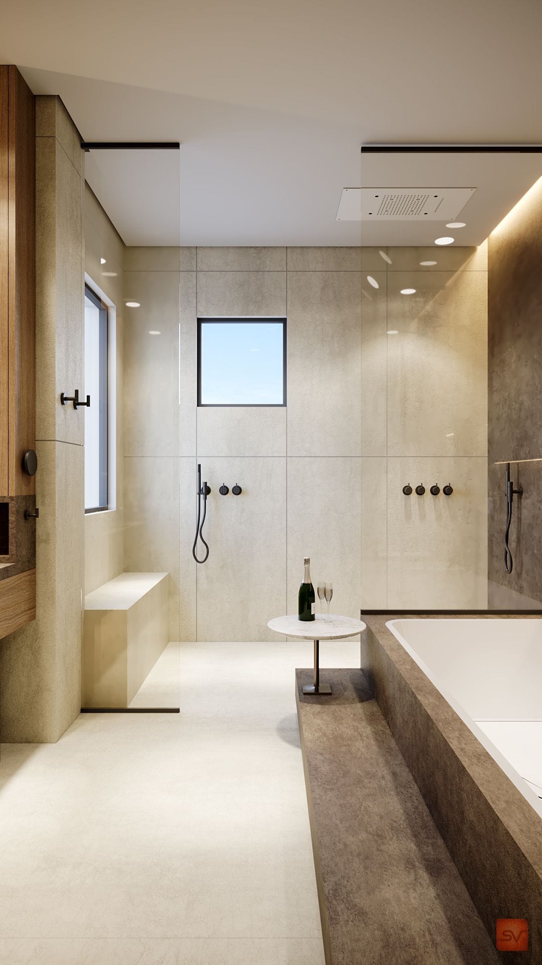 Nausheen Villa, The Skylit Bath. Light drops straight down.
