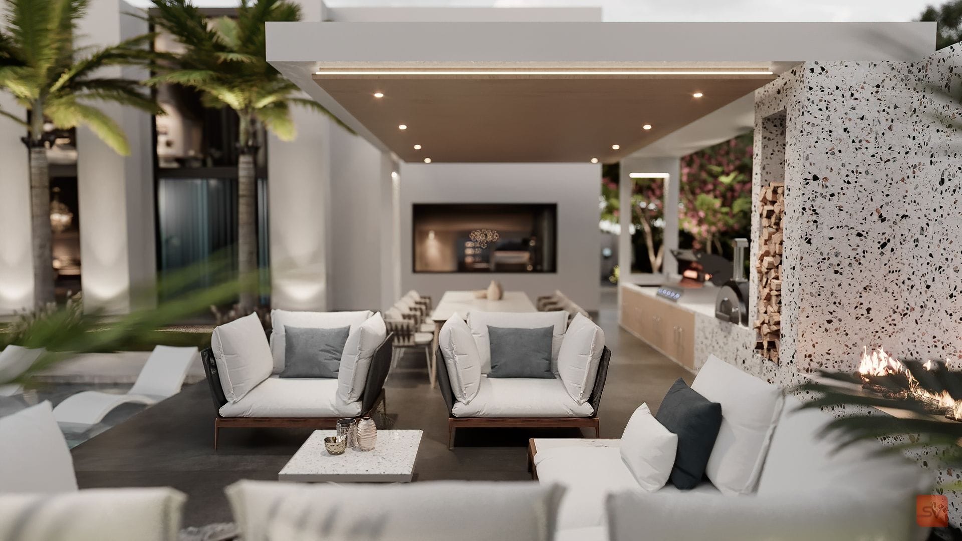 Temmeque, The Outdoor Room. White cushions, evening air.